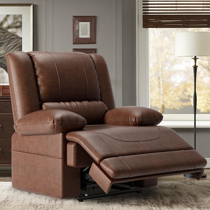 Large Dual Motor Power Lift Recliner Chair with Massage and Heat for Elderly People, Infinite Position,USB Ports and Remote Control,Breathable Leather (Red Brown)-Ruum Studio Home