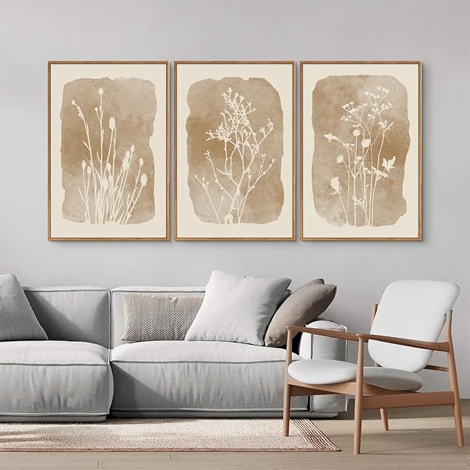 SIGNINART Boho Botanical Framed Canvas Wall Art Set, Neutral Wildflower Wall Decor, Vintage Floral Wall Painting, Art Print for Farmhouse Living Room, Bedroom, Office, Bathroom 16"x24"x3-Ruum Studio Home