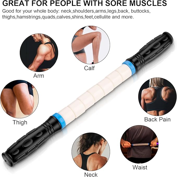 iGreely Portable Massage Roller Stick The Ultimate Muscle Roller 17 Inches Recommended by Physical Therapists Promotes Recovery Fast Relief for Cramps Soreness Tight Muscles-White-Ruum Studio Home