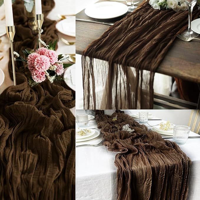 10FT 12 Pack Brown Cheesecloth Table Runner 20 x 120 Inch Long Boho Fabric Rustic Cheese Cloth Table Runner for Wedding Bridal Shower Baby Shower Gauze Sheer Birthday Party Table Decorations-Ruum Studio Home