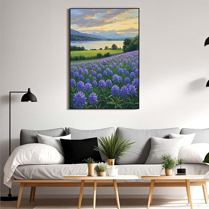 The lavender scenery all over the lake at sunset is suitable for posting in the living room bedroom office landscape poster wall painting-Ruum Studio Home