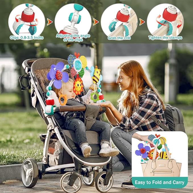 Baby Stroller Arch Toys,Adjustable Crib Mobile for Bassinet with Sensory Play Accessories and Hanging Toys,Baby Travel Car Seat Toys for Toddler Boy Girl 0 3 6 9 12 24 Months-Ruum Studio Home