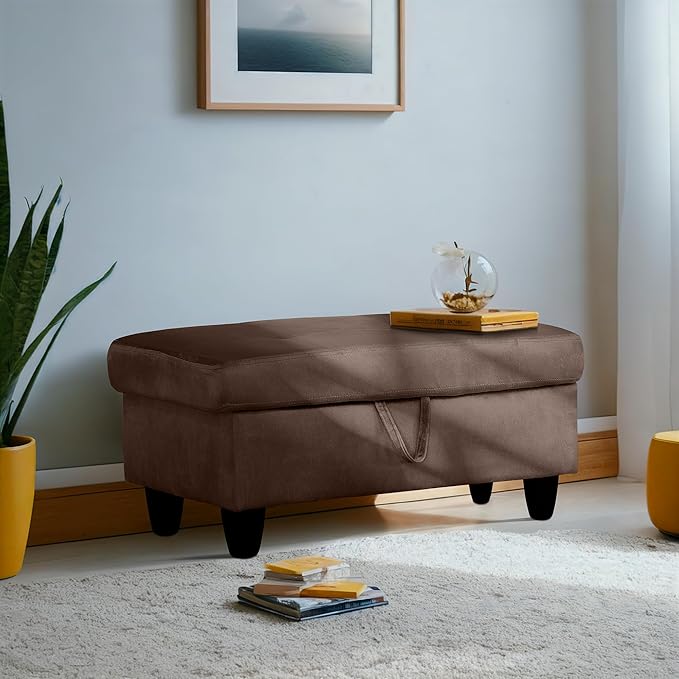Ottoman Rectangular Storage Ottoman Bench, Flannel Footrest Stool Footstool with Lid for Living Room, Bedroom, Entryway, Chocolate, 28.5"x19"x17.5"-Ruum Studio Home