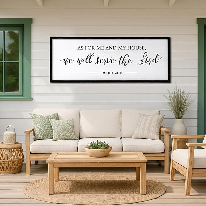 As for Me and My House We Will Serve the Lord Wall Decor - 40" x 15" Large Rustic Family Living Room Wood Framed Home Sign Joshua 24 15 Christian Bible Verse Plaque Hanging Wall Art(Black)-Ruum Studio Home