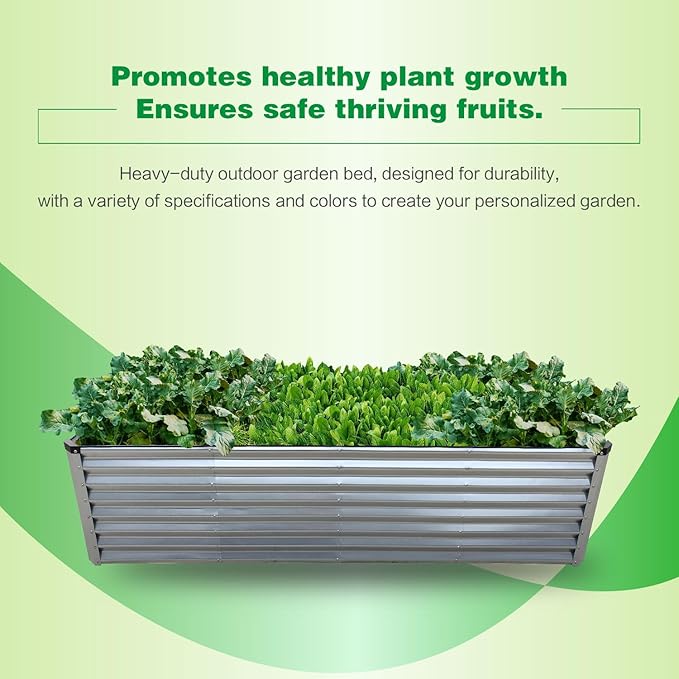 GARDMAX 8x4x2FT Galvanized Raised Garden Bed Kit, Metal Planter Boxes Outdoor with Easy Assembly, Large Garden Bed for Vegetables, Fruits, Flower, Herbs Rectangle Silver-Ruum Studio Home