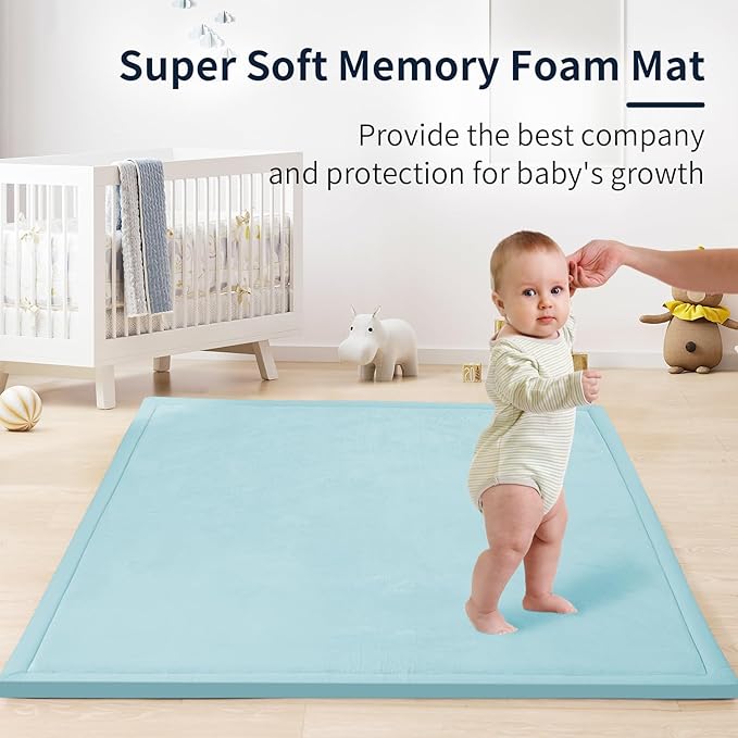 ACOMOPACK Baby Play Mat for Floor 1.3" Thick Memory Foam Play Mat 59"×71" Tummy Time Crawling with Non-Slip Bottom for Living Room,Nursery,Soft Velvet Playpen Mats for Kids,Infants（Light Blue）-Ruum Studio Home