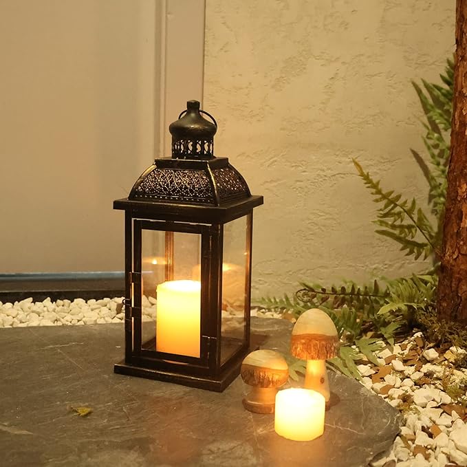 DECORKEY Lanterns Decorative Indoor&Outdoor, 14.4'' Large Black Square Hanging Lanterns, Vintage Metal Candle Holder for Outdoor Patio Front Door Porch Wedding Party Decor-Ruum Studio Home