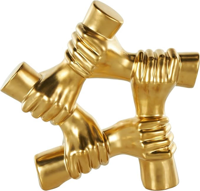 Deco 79 Ceramic Hands Decorative Sculpture Gripping Home Decor Statue, Accent Figurine 13" x 4" x 13", Gold-Ruum Studio Home