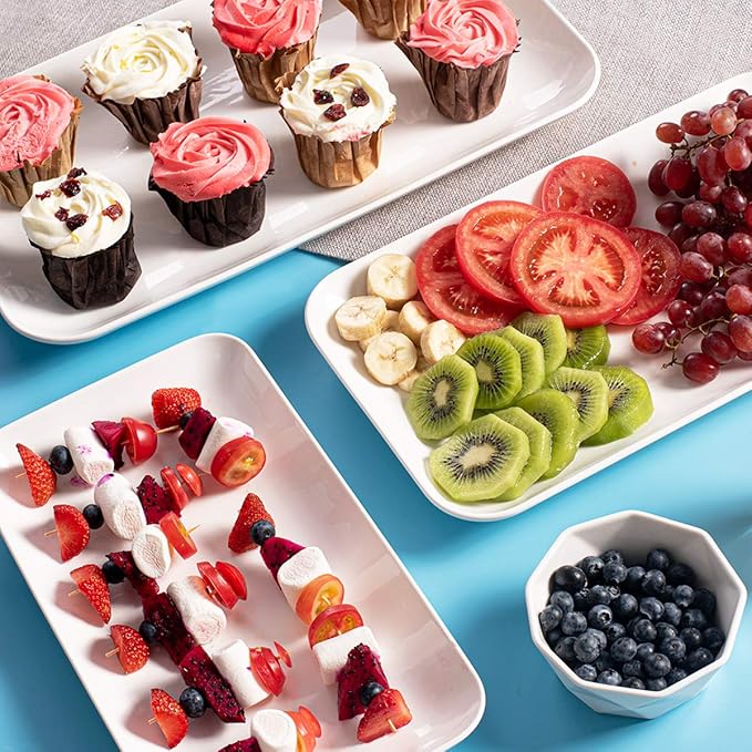 DELLING Large Serving Platter Set 16/14/12inch Large Serving Tray - Rectangular White Serving Trays for Party, Sushi, Oven Safe Dinnerware Set of 3, White-Ruum Studio Home