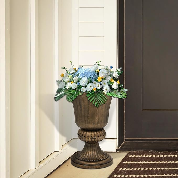 Athena Collection 20''H Garden Plastic Urn Vintage Tall Planter Urn Patio Large Flower Pot Porch Planter Large Planter for Indoor Outdoor Plant, Bronze-Ruum Studio Home