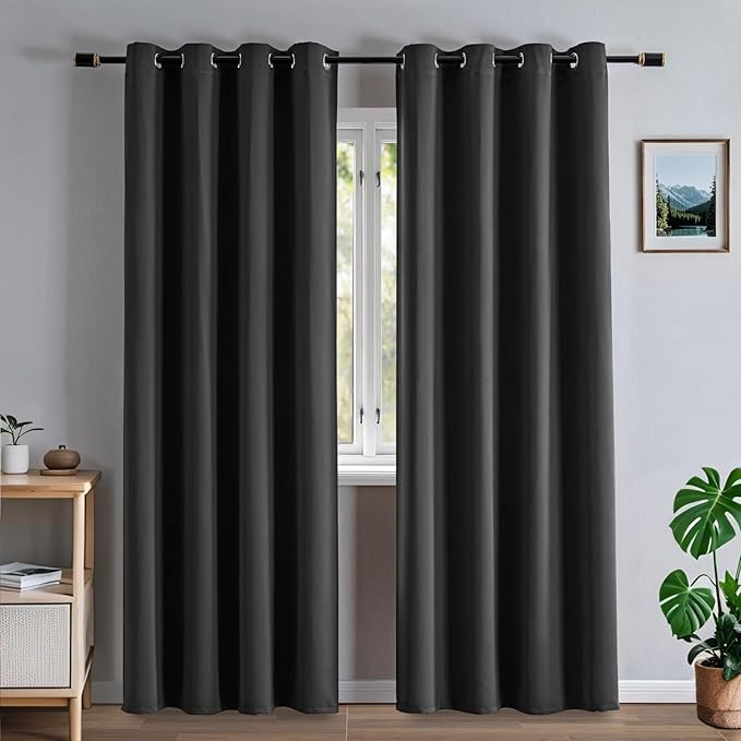 Blackout Curtains 72 Inch Length for Bedroom, Thermal Insulated Blackout Curtains 2 Panels Set, Solid Grommet Privacy Room Darkening Drapes for Living Room Windows(W52 x L72, Dark Grey)-Ruum Studio Home