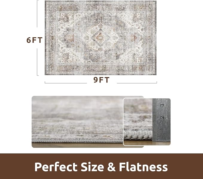 AMOAMI-Area Rug 6X9 Rugs for Living Room-Vintage Soft Grey Rugs for Bedroom-Non Slip Carpet-Machine Washable Rug for Dining Room Living Room Bedroom Office Under Table-Ruum Studio Home
