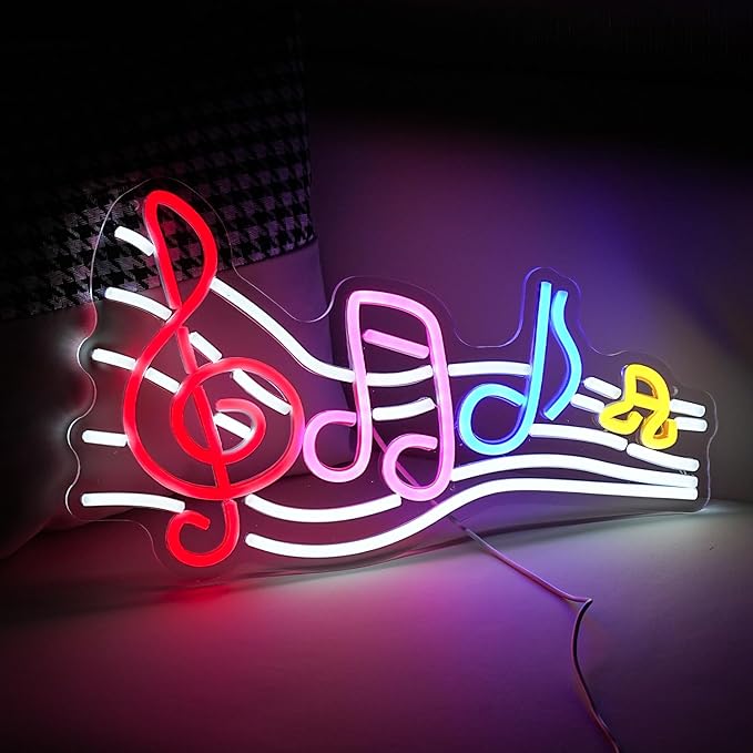 Musical Staff Note Neon Sign Led Music Neon Light for Wall Decor Dimmable USB Power Musical Light Up Sign for Music Studio Classroom Party Bar Bedroom-Ruum Studio Home