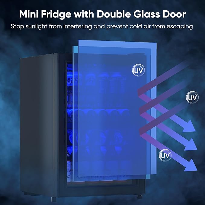 2.5 Cu.Ft Wine Fridge, Mini Fridge With Glass Door, Wine Cooler Refrigerator, Beverage Drink Beer Cooler, Adjustable Shelves & Digital Temperature Display, 22 Bottle 95 Can-Ruum Studio Home