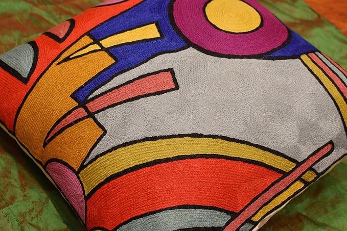 Kandinsky Modern Pillow Cover - Soul Abstract Pillows Farmhouse Chair Cushion Contemporary Couch Pillows Outdoor Mid Century Sofa Cushion Handmade Wool Size 18x18-Ruum Studio Home