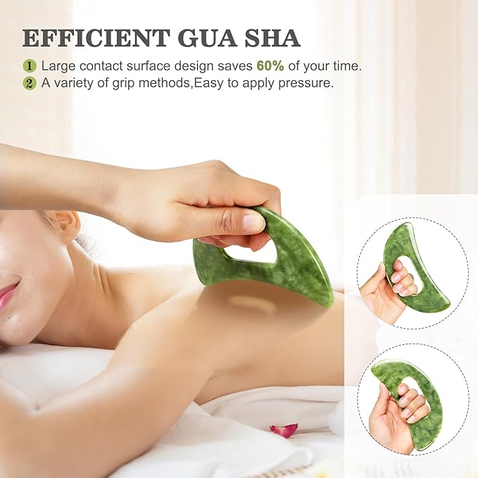 Jade Stone Large gua sha Massage Tool, Gua Sha Body Tool with Hand Grip, Muscle Scraper Tools Set,Scraping Massage Tools for Physical Therapy,Derma Edge & GuaSha Massage Scraper Tool-Ruum Studio Home
