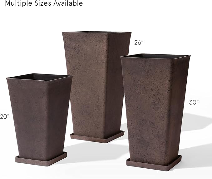 LA JOLIE MUSE Tall Outdoor Planters Set of 2, 20 inch Large Tapered Square Planters for Indoor/Outdoor Plants, Large Outdoor Flower Pots for Front Door, Patio and Deck-Ruum Studio Home