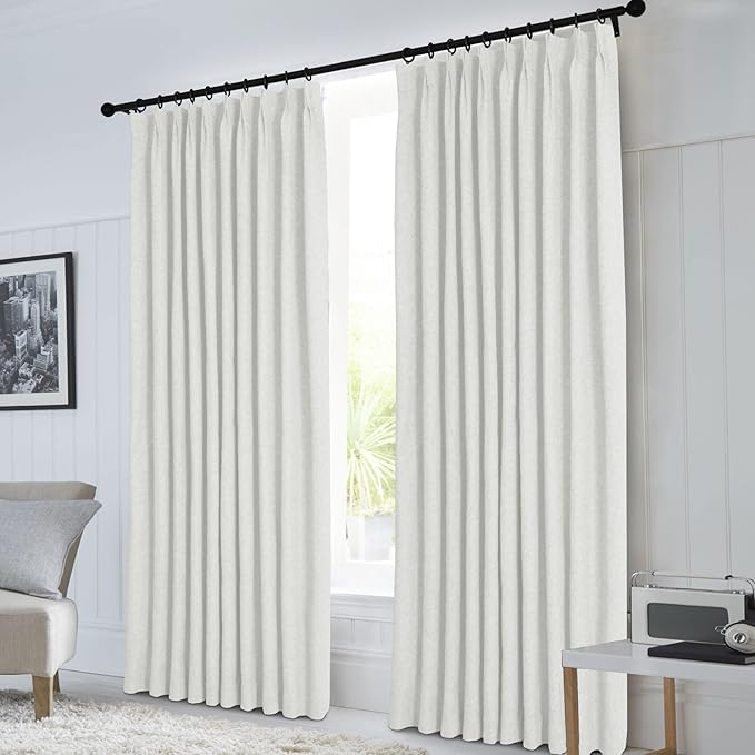 Macochico Greyish White 100% Blackout Linen Curtains 96 Inches Long Pinch Pleated Curtains for Bedroom Living Room Nursery Farmhouse Insulated Sound Reducing Drapery with Tieback 84”Wx96”L 1 Panel-Ruum Studio Home
