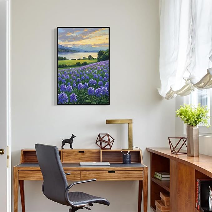 The lavender scenery all over the lake at sunset is suitable for posting in the living room bedroom office landscape poster wall painting-Ruum Studio Home