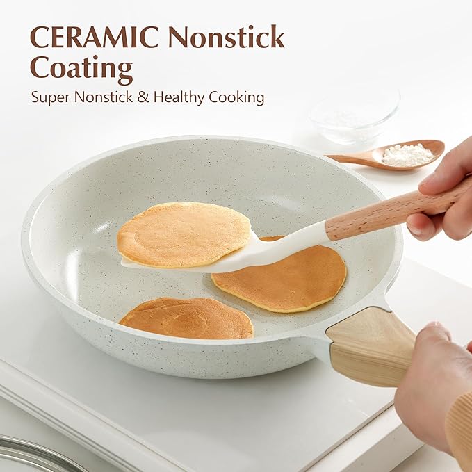 SENSARTE Nonstick Ceramic Frying Pan with Lid 8/9.5/10/11/12.5 Inch Omelet Pan Skillet, Free of Intentionally Added PFAS/PTFE Non-toxic Chef's Pan Induction Compatible Pan, Heat Resistant Handle-Ruum Studio Home