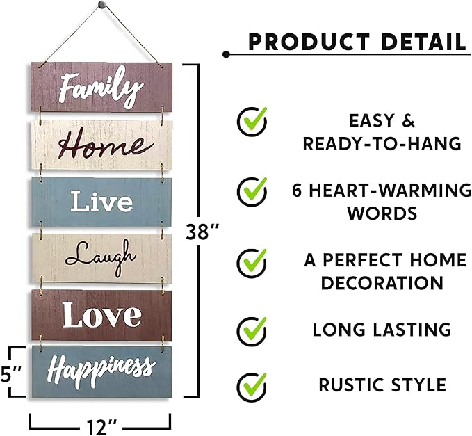 Hanging Wall Decor Sign - Welcome Vertical Wall Art Decorations, Rustic Home Accessories for Living Room, Bedroom, Family, Dining, and Kitchen, Outdoor Signs for House, Live, Laugh, Love Plaques-Ruum Studio Home