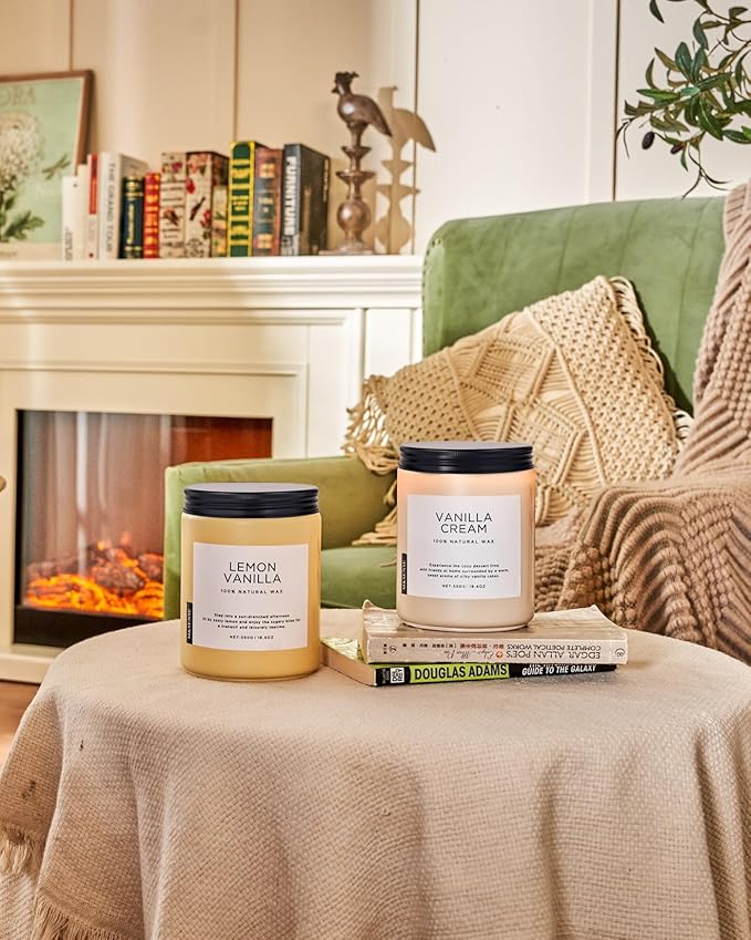M&SENSE Vanilla Soy Candles, Large 2 Wick Jar Candle 19.4oz, 110 Hours Burning Time, 100% Natural Organic Soy Wax, Relaxing Aromatherapy Scented Candle, Housewarming Gift for Women and Men-Ruum Studio Home