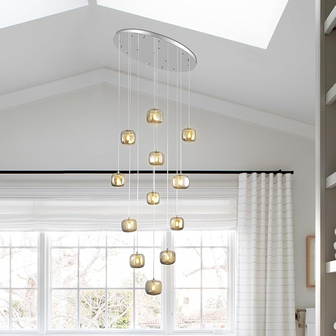 Flush Mount Chandelier,Crystal Pendant Light with 12 G9 LED Bulbs,Chandelier Hanging Flush Mount Lighting Fixtures for Spiral Staircase,Foyer,Entryway,Living Room(12 Lights,3000K)-Ruum Studio Home