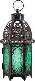 NEEDOMO Hanging Moroccan Lantern, 12.8'' Vintage Candle Holder, Metal Lanterns Decorative Indoor Outdoor, Table, Patio, Porch, Shelf, Gothic Home Decor (Green, Large Size)-Ruum Studio Home
