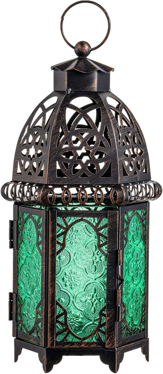 NEEDOMO Hanging Moroccan Lantern, 12.8'' Vintage Candle Holder, Metal Lanterns Decorative Indoor Outdoor, Table, Patio, Porch, Shelf, Gothic Home Decor (Green, Large Size)-Ruum Studio Home