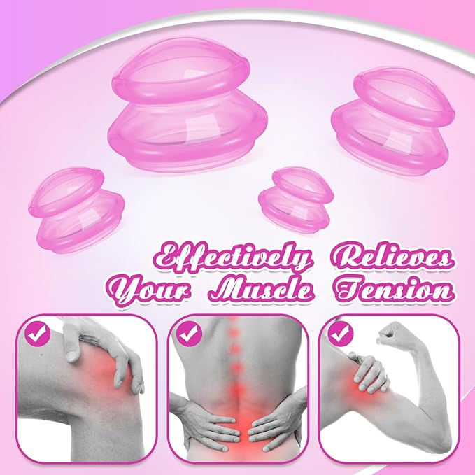 Nuanchu 8 Pcs 4 Sizes Cupping Therapy Set with Satin Bag Silicone Massage Cups Professional Cupping Therapy Vacuum Cup for Cellulite Joint Pain Muscle Pain(Clear Hot Pink)-Ruum Studio Home