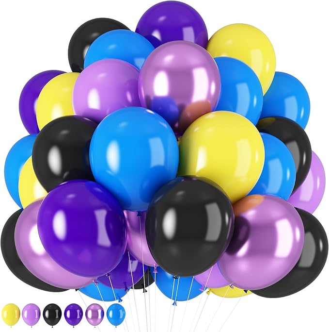 Purple Blue Yellow Black Balloons 60 Pcs Metallic Purple Royal Blue Black Yellow Game Latex Balloon Gaming Party Balloon for Kids Gamer Night Birthday Graduation Party Decoration Supplies-Ruum Studio Home