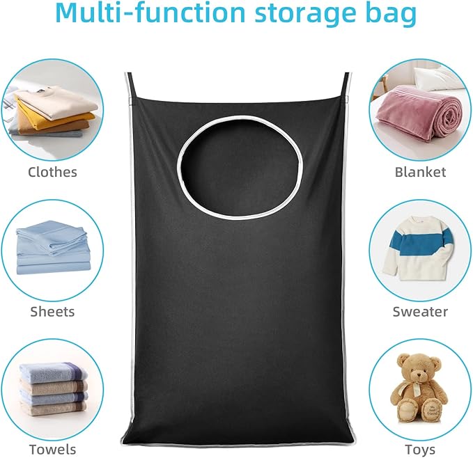 KEEPJOY 2 Pack Door Hanging Laundry Hamper, XL Hanging Bag with Large Opening and 2 Hooks for Whole Family - 36.5X22.5 inch - Black (2pack)-Ruum Studio Home