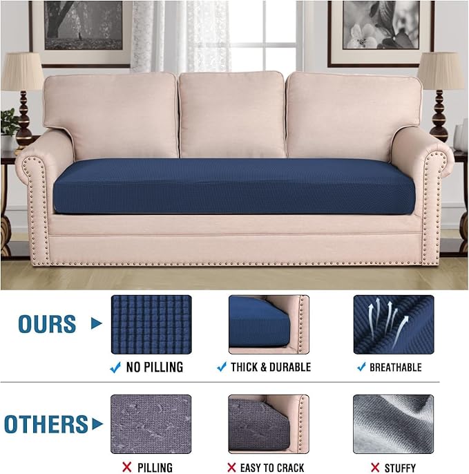 H.VERSAILTEX Super Stretch Individual Seat Cushion Covers Sofa Covers Couch Cushion Covers Slipcover Sets Thick Jacquard Textured Twill Fabric (1 Piece Sofa Cushion Cover, Navy)-Ruum Studio Home