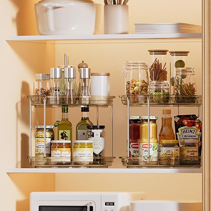 LAMU 2 Pack 2 Tier Lazy Susan Turntable Organizer 10.6'' Rotating Spice Rack Organization for Cabinet, Kitchen, Pantry, Countertop, Bathroom, Vanity, Medicine Cabinet Organizer, Amber-Ruum Studio Home