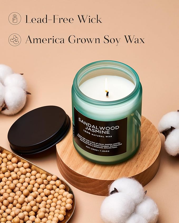 M&SENSE Sandalwood Jasmine Scented Candles, Natural Soy Wax Best Smelling Candle 7.05oz 50 Hour Burning，Floral Non Toxic Single Cotton Wick Aromatherapy Gifts for Women Friend-Ruum Studio Home