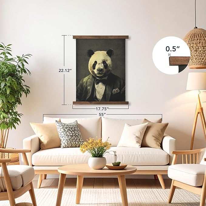 American Art Decor Hanging Linen Dapper Suit Panda Tapestry Vintage Animal Wall Art Hanging-Ruum Studio Home