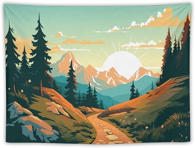 HZOHNAGO Mountain Tapestry Forest Mountain Sunrise Road Pattern Printed Wall Tapestry Wall Hanging for Bedroom Living Room Dorm 40" W x 30" H-Ruum Studio Home