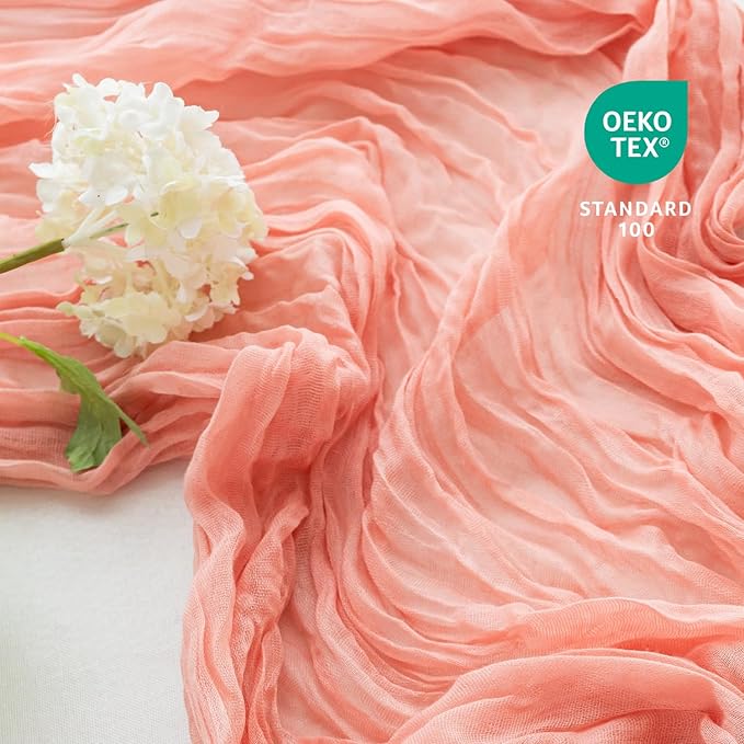 Sioloc 1 Pack Peach Coral Cheesecloth Table Runner Fall Autumn Decor for Home 10ft Table Cloth for Tea Wedding Birthday Party Baby Bridal Shower Halloween Thanksgiving-Ruum Studio Home