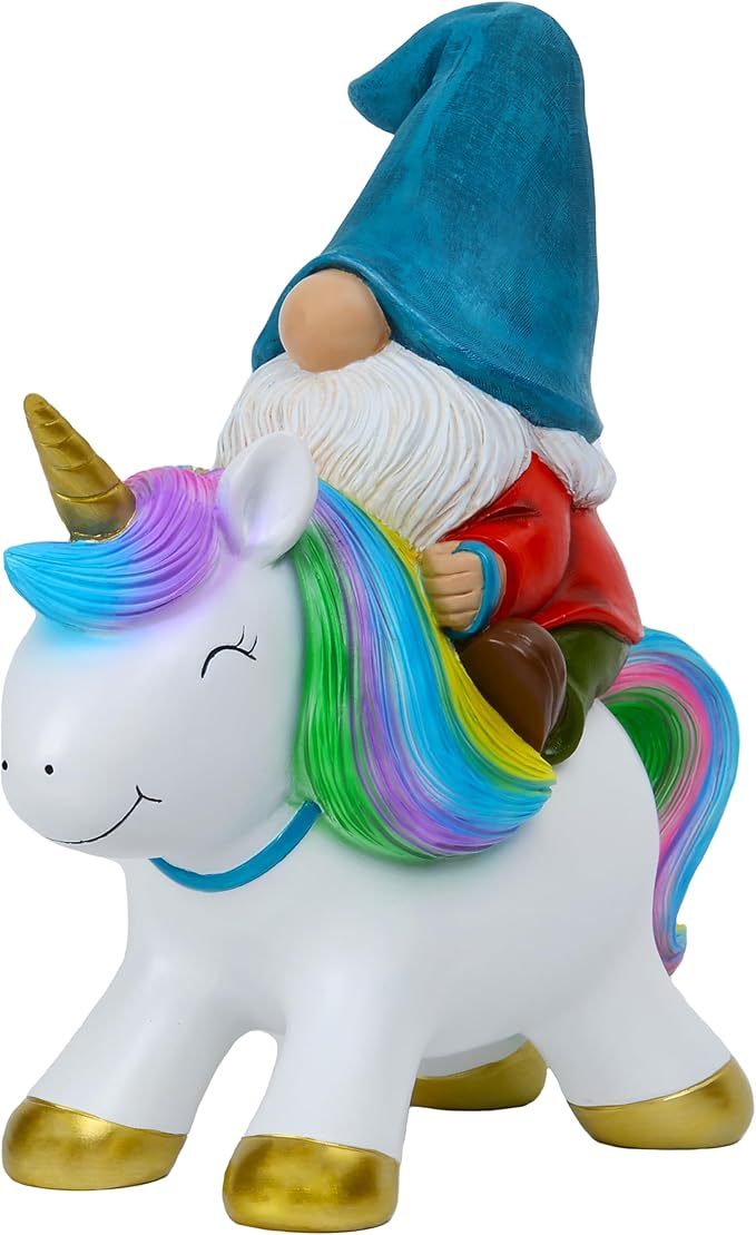 Mood Lab Garden Gnome Statue - Garden Gnome Riding Unicorn - 8.3 Inch Tall Lawn Figurine - for Outdoor or House Decor - Funny Yard & Patio Decoration-Ruum Studio Home