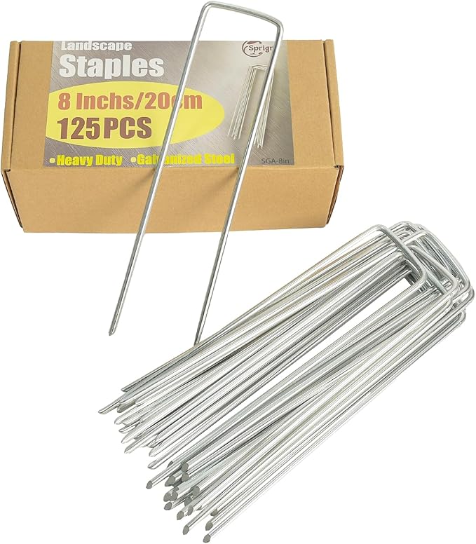 8 Inch Landscape Staples, More Thicker Heavy Duty 8 Gauge Galvanized Landscape Stakes, 125 Packs Garden Staples for Lawns, Weed Barriers, and Landscape Fabrics, Irrigation Hose, Tent Pegs-Ruum Studio Home