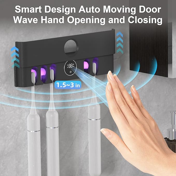 Electric Toothbrush Holder and Cleaner Auto Cleaning and Drying Toothbrushs in Circle Wall Mounted for Bathroom Accessory Auto Open/Close Cover Rechargeable Home Gadgets-Ruum Studio Home