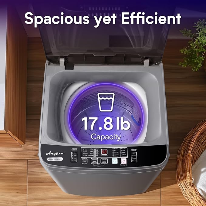 Portable Washing Machines 17.8LBS Full Automatic Clothes Washer and Spinner Combo with 10 Programs and 8 Water Levels, Compact Laundry Wash Spin Dryer for Apartment RV Dorm Home, Grey-Ruum Studio Home