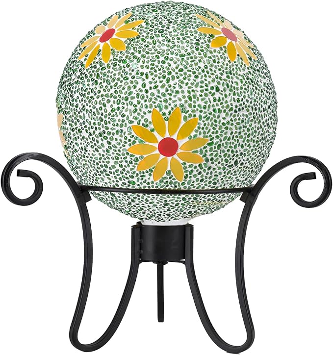 Gazing Ball 8 Inch Flower Glass Mosaic Garden Globe Outdoor Gazing Globe Yard Ornament for Garden Yard Home Lawn Outdoor Decoration Gift for Women (Not Solar Powered)-Ruum Studio Home