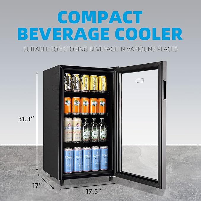 WANAI Mini Fridge Cooler 125Cans Beverage Refrigerator Glass Door Beverage Cooler for Beers Wine Juicer Adjustable Shelves LED Lights for Home, Office or Bar-Ruum Studio Home