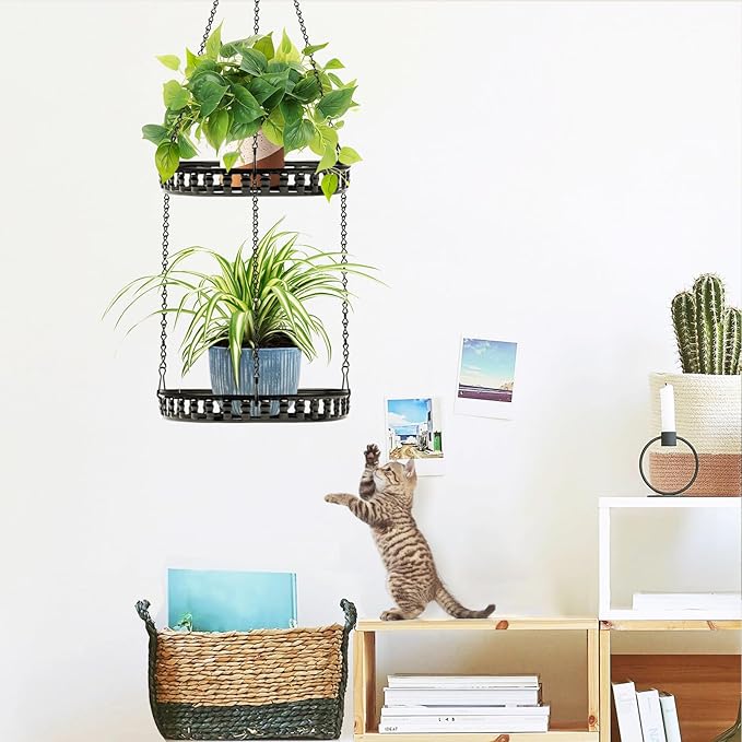 Plant Hanger Indoor Outdoor, 2 Tier Hanging Planter Plant Shelf, Metal Hanging Plants Holder for Indoor Outdoor Plants-Ruum Studio Home