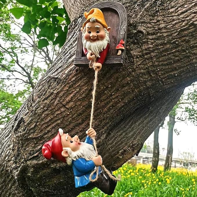 Climbing Gnomes Tree Faces Decor Outdoor for Yard, Adorable Gnome Elf Out Hugger Fairy Door Statue for Tree, Funny Garden Gnome Peeker Sculpture Yard Patio Art-Ruum Studio Home