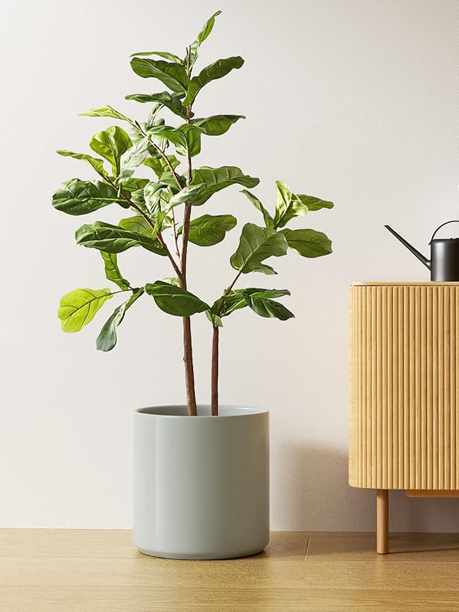 LE TAUCI 12 Inch Pots for Plants, Ceramic Large Plant Pot for Indoor Plants, Mid-Century Modern Flower Planter Pots with Drainage Hole and Removable Plug, Round Planter Pot, Reactive Glaze Blue Gray-Ruum Studio Home