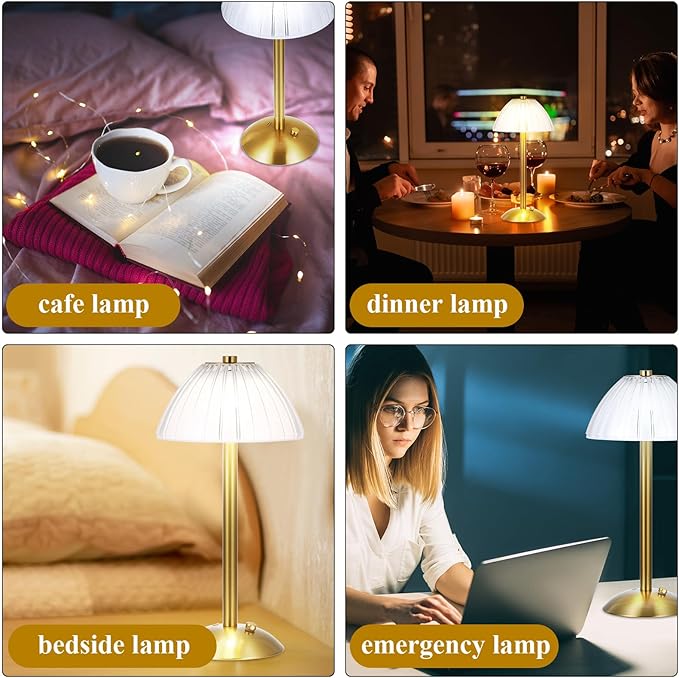 Liliful 6 Pcs LED Portable Cordless Table Lamp Touch Battery Operated Rechargeable Desk Lamp 3 Color Dimmable for Bedroom Living Room Dining (Mushroom Style,Gold)-Ruum Studio Home
