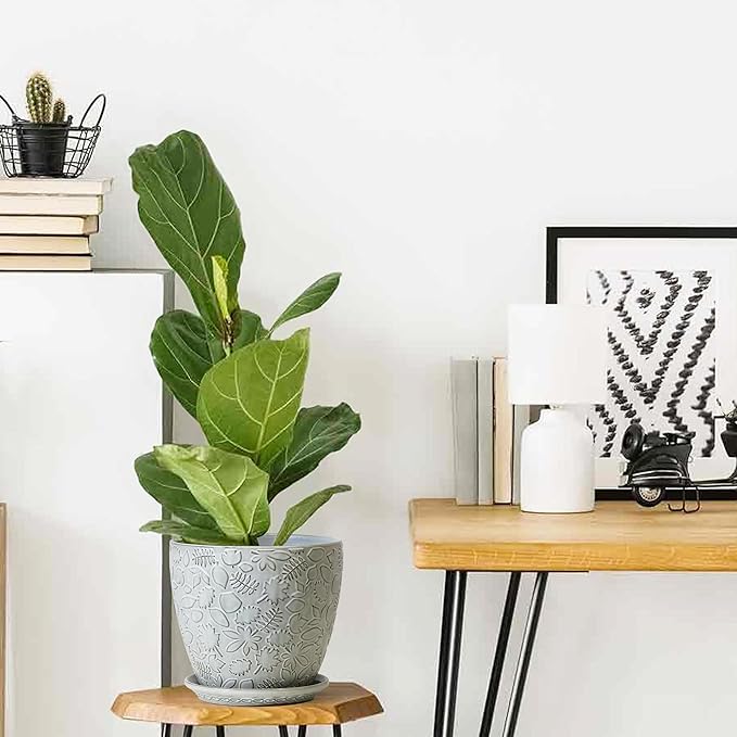 10inch Retro Ceramic Planter with Drainage Hole and Saucer for Multiple Plants, Indoor-Outdoor Garden Pots for Succulent, Orchid, and Flower (Fits Inner Pots Up to 9 Inch, Retro White)-Ruum Studio Home