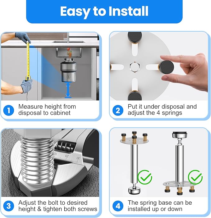 Garbage Disposal Support, Adjustable Spring Shock Absorber Bracket (11.02-14.56inch (28-37cm)), Holds Up tp 440lbs, Stainless Steel Noise Reduction Installation Kit-Ruum Studio Home